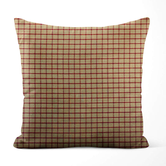 Tan and Red Windowpane Plaid Homespun Throw Pillow Covers