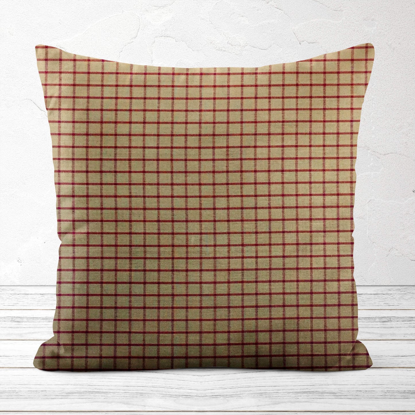 Tan and Red Windowpane Plaid Homespun Throw Pillow Covers