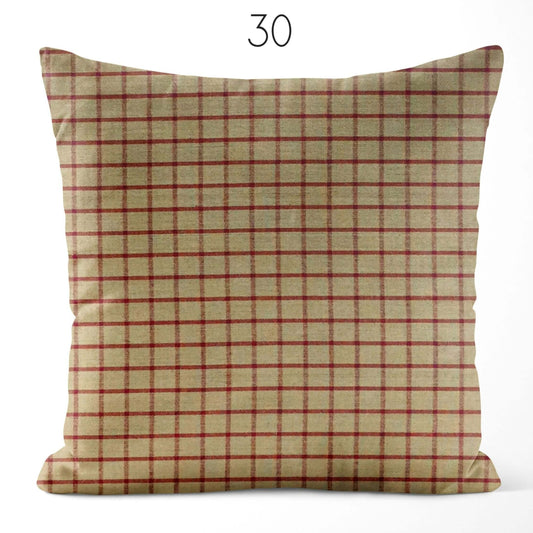 Tan and Red Plaid Homespun Cotton Pillow Covers Custom Made pattern 30