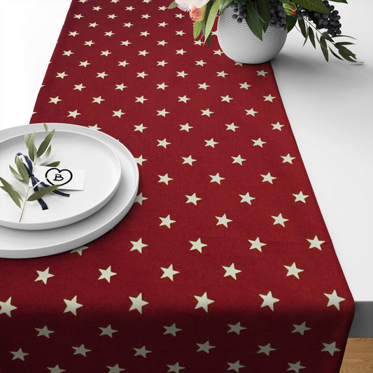 Burgundy Red with Stars Americana Table Runners and Placemats