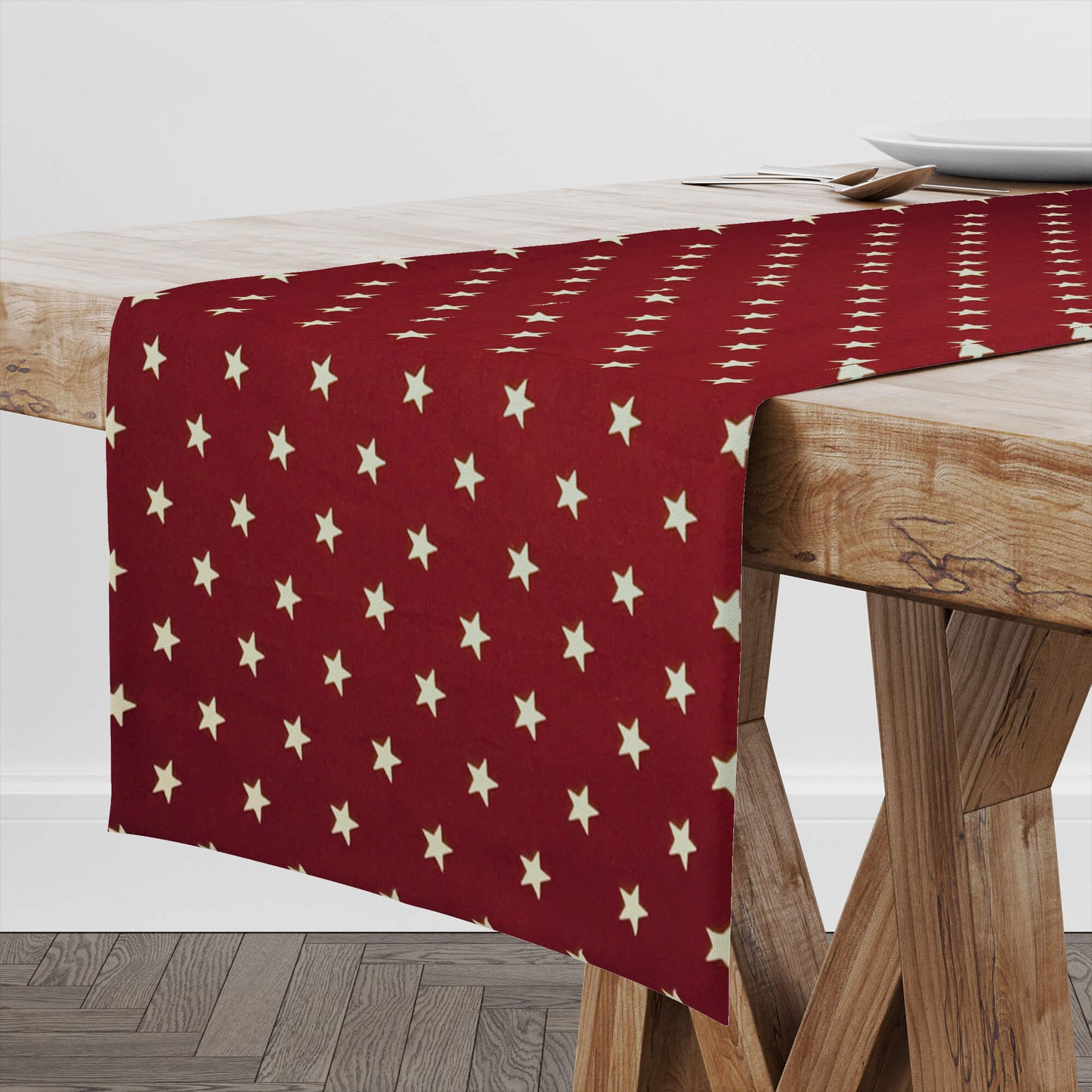 Burgundy Red with Stars Americana Table Runners and Placemats