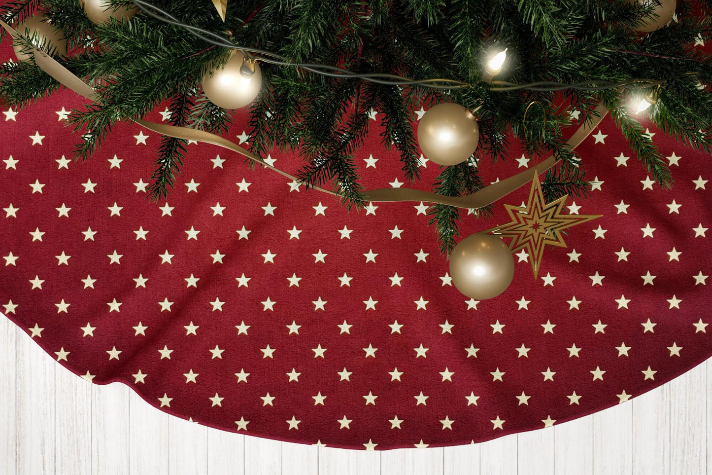 Burgundy Red with Stars Country Christmas Tree Skirts