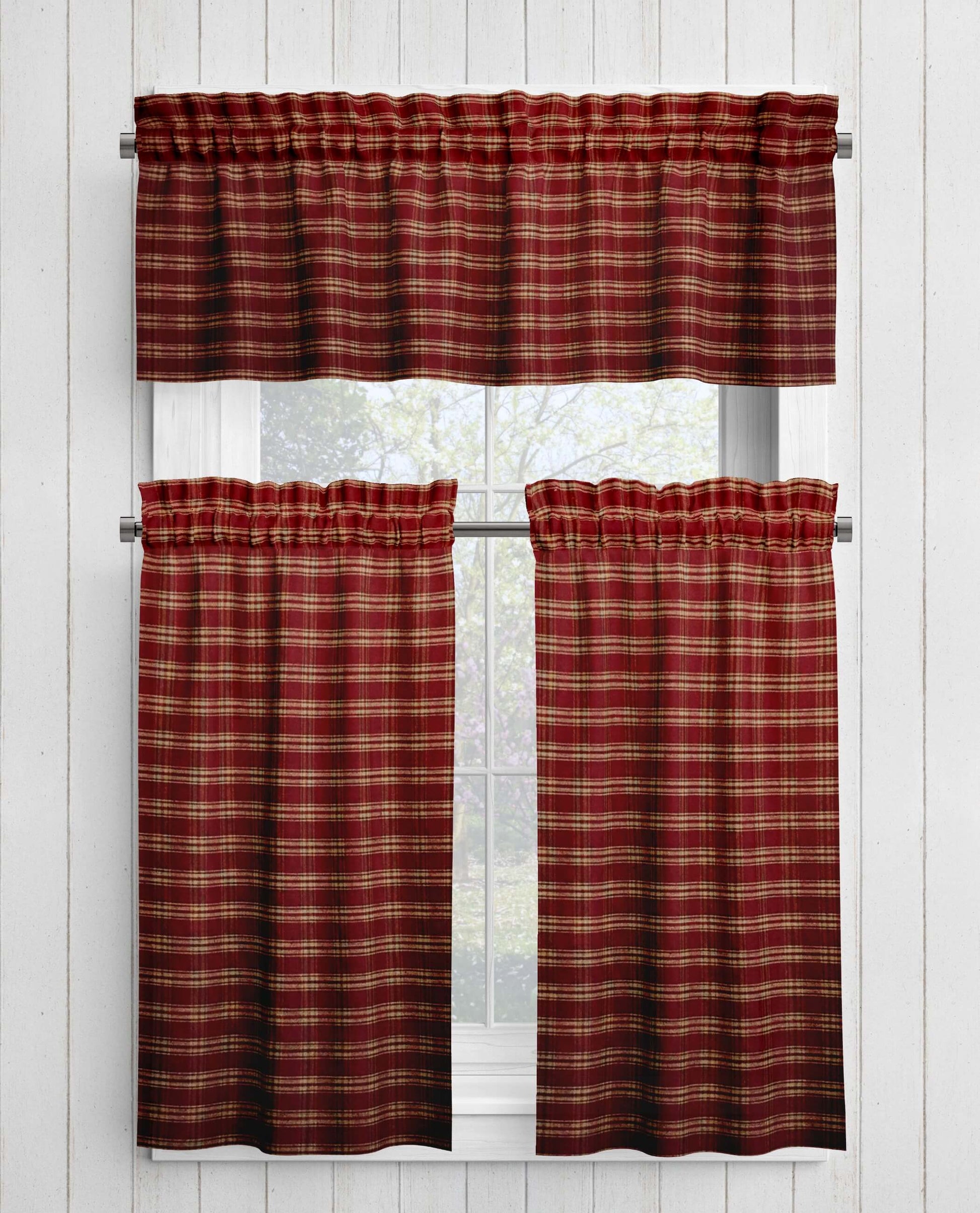 Red Catawba Homespun Plaid Valances Cafe Curtains pattern 31