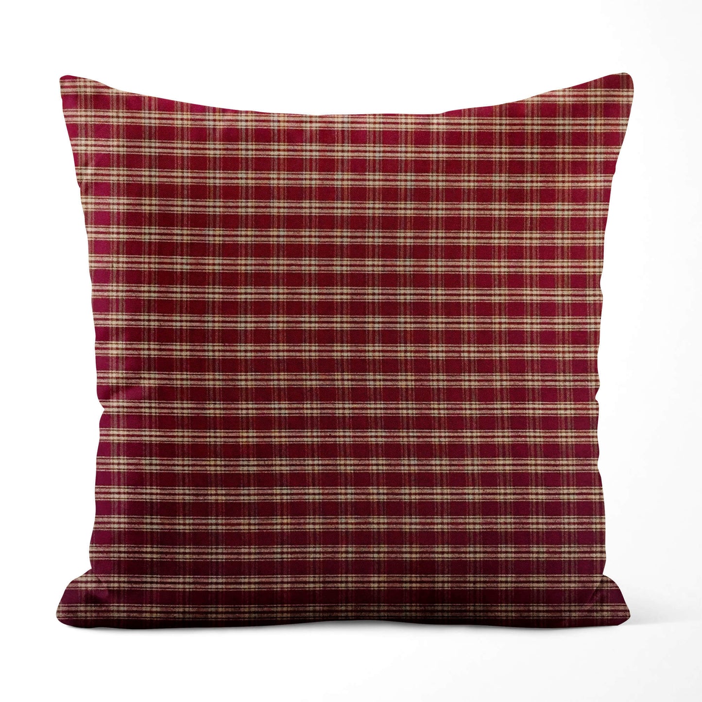 Burgundy Red and Tan Catawba Plaid Homespun Throw Pillow Covers