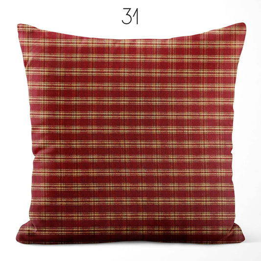 Red and Tan Catawba Plaid Homespun Cotton Pillow Covers Custom Made pattern 31