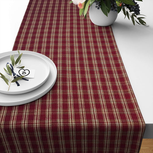 Burgundy Red and Tan Catawba Plaid Homespun Table Runners