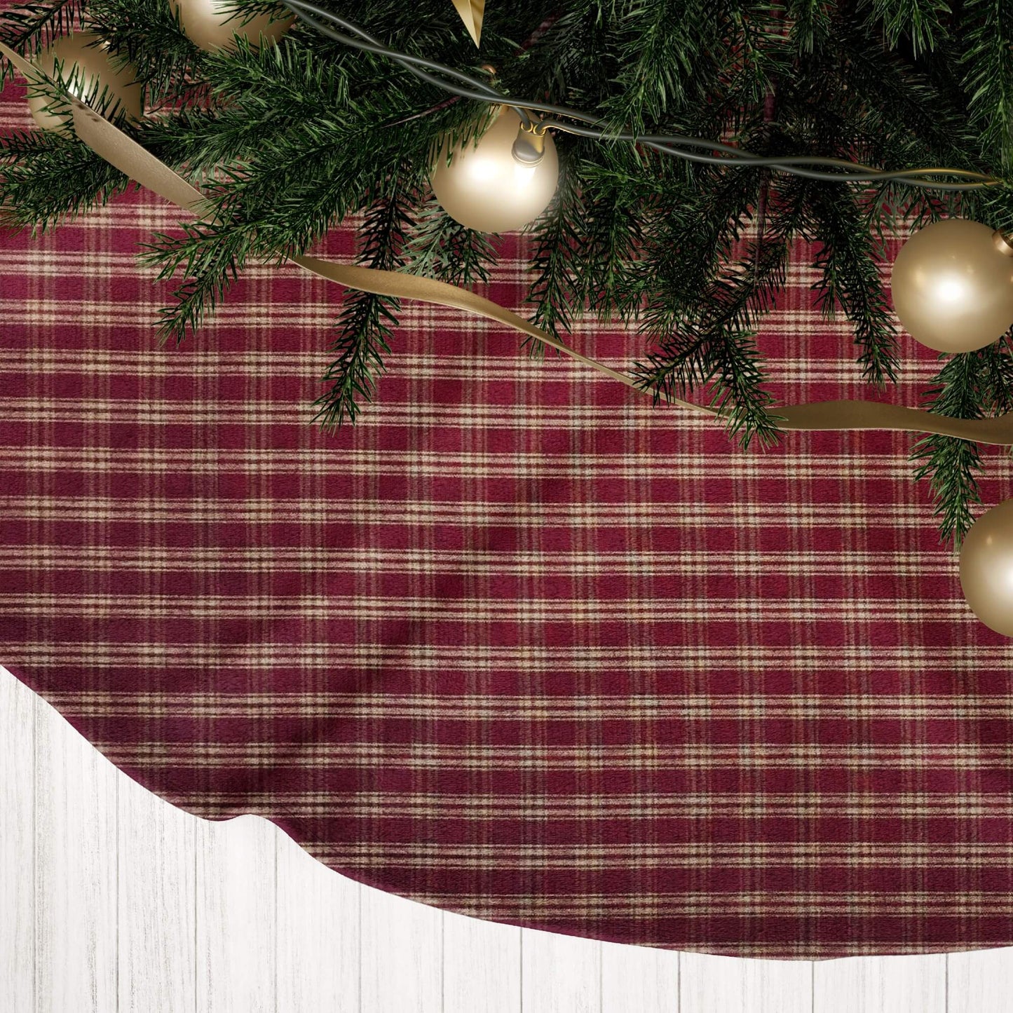 Red and Tan Catawba Plaid Homespun Holiday Christmas Tree Skirts