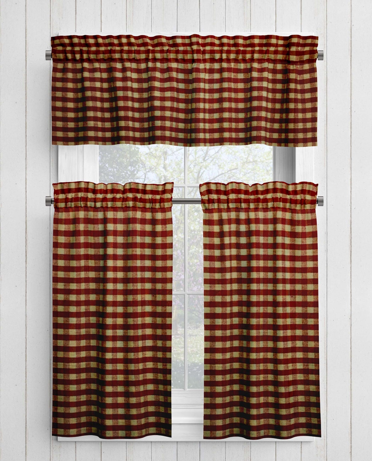 Red Check Homespun Valances Cafe Curtains pattern 32