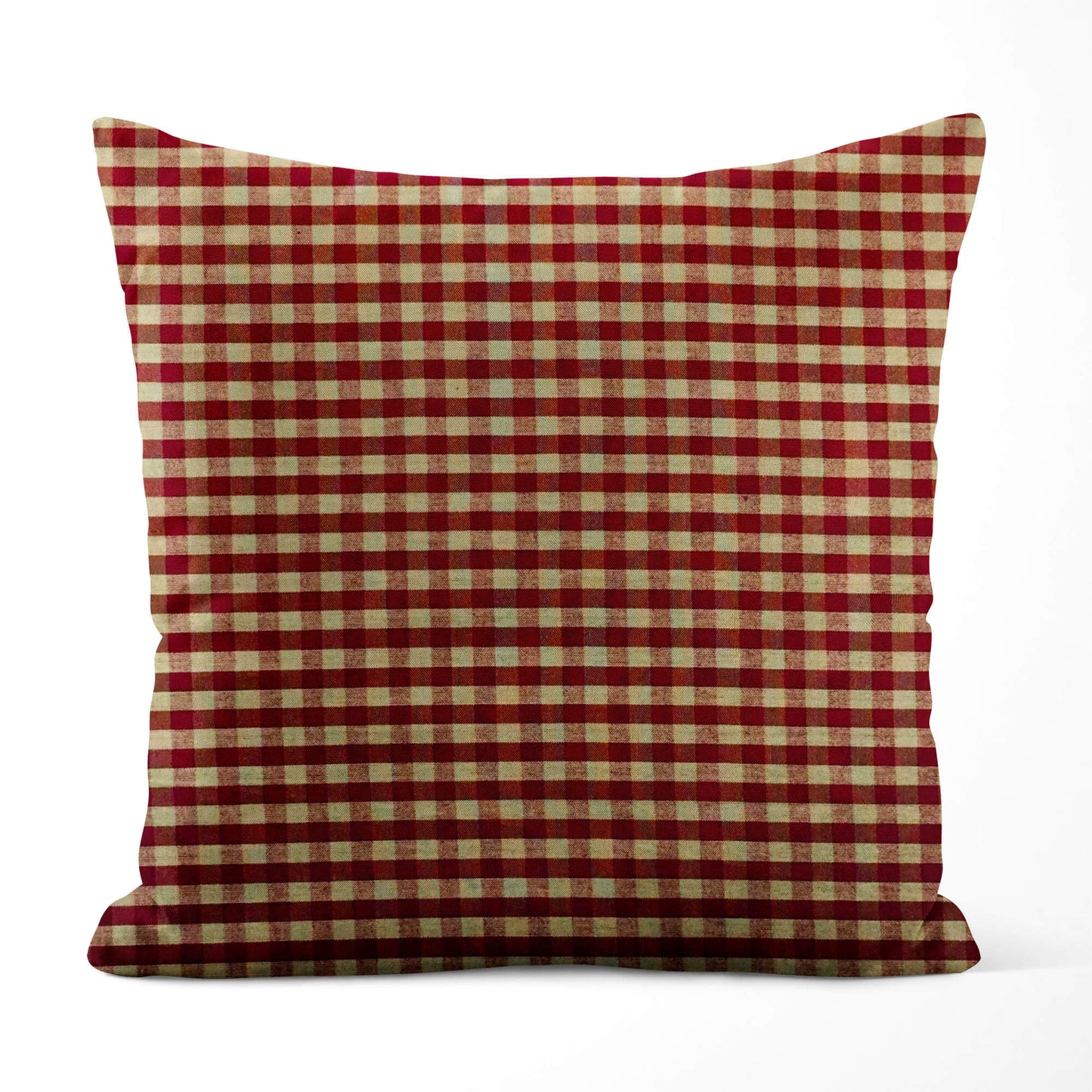 Burgundy Red and Tan Check Plaid Homespun Throw Pillow Covers