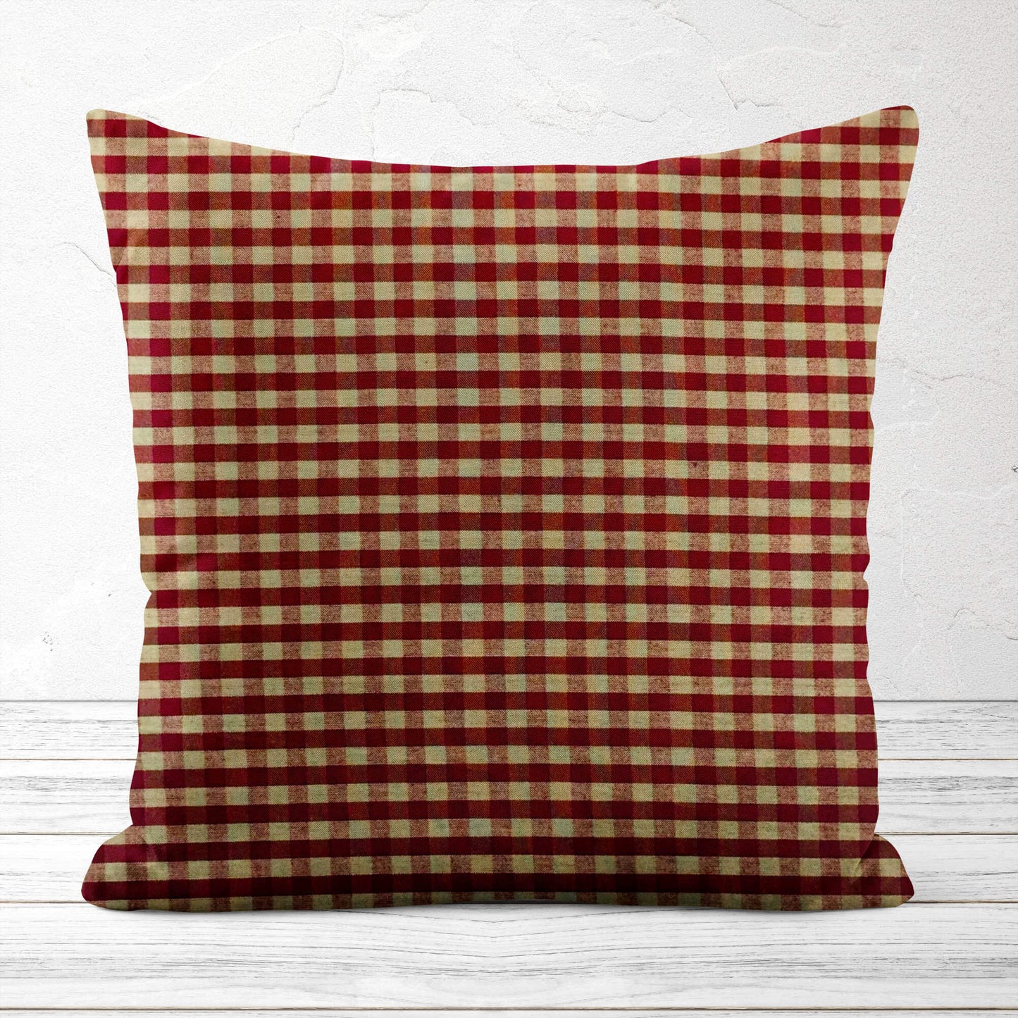 Burgundy Red and Tan Check Plaid Homespun Throw Pillow Covers