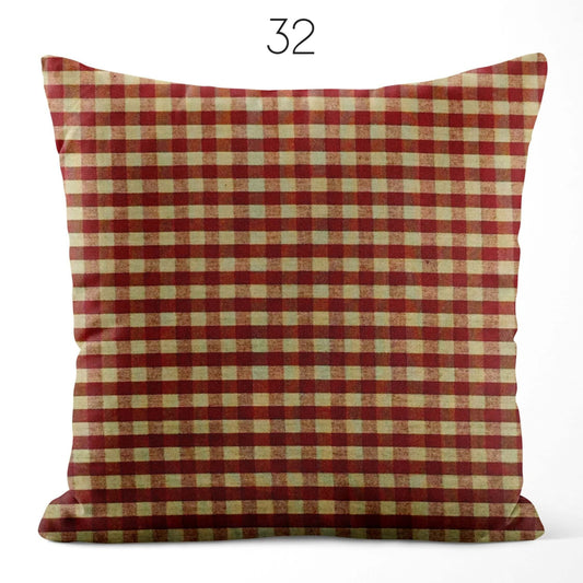 Red and Tan Check Homespun Cotton Pillow Covers Custom Made pattern 32