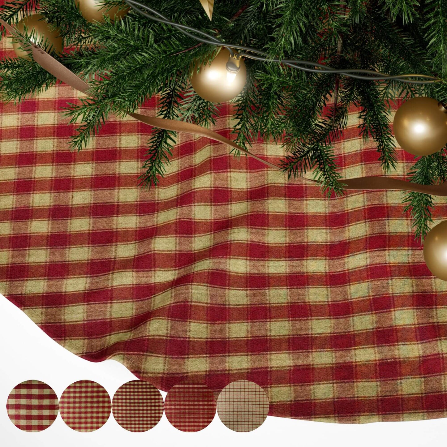 Red Homespun Plaid and Check Christmas Tree Skirts