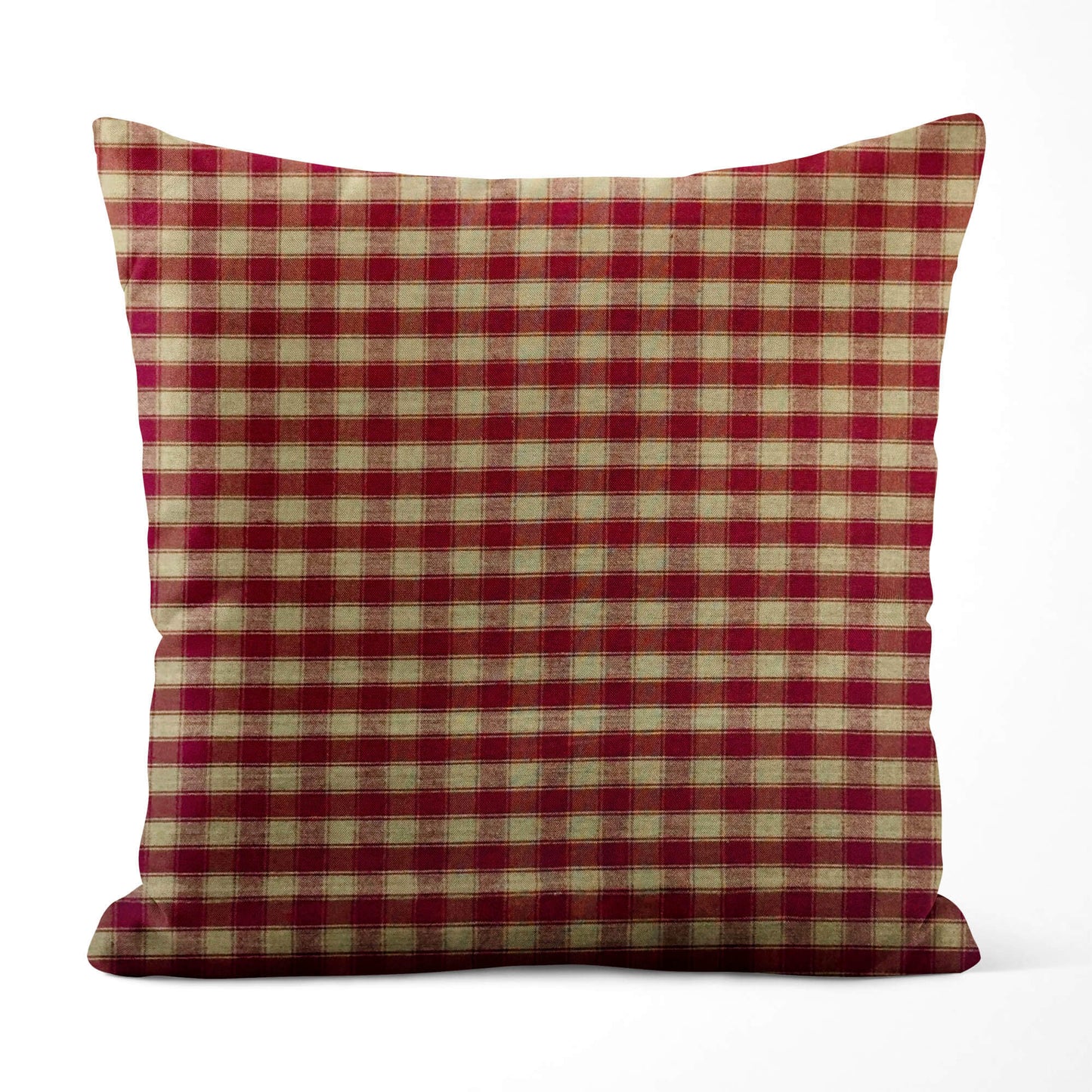 Burgundy Red and Tan House Check Plaid Homespun Throw Pillow Covers