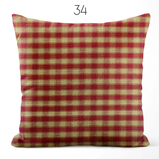 Red House Check Plaid Homespun Cotton Pillow Covers Custom Made pattern 34