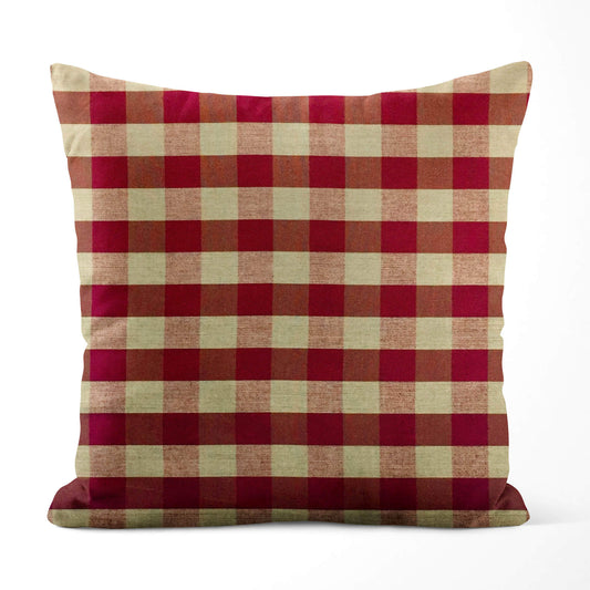 Burgundy Red and Tan Buffalo Check Homespun Throw Pillow Covers