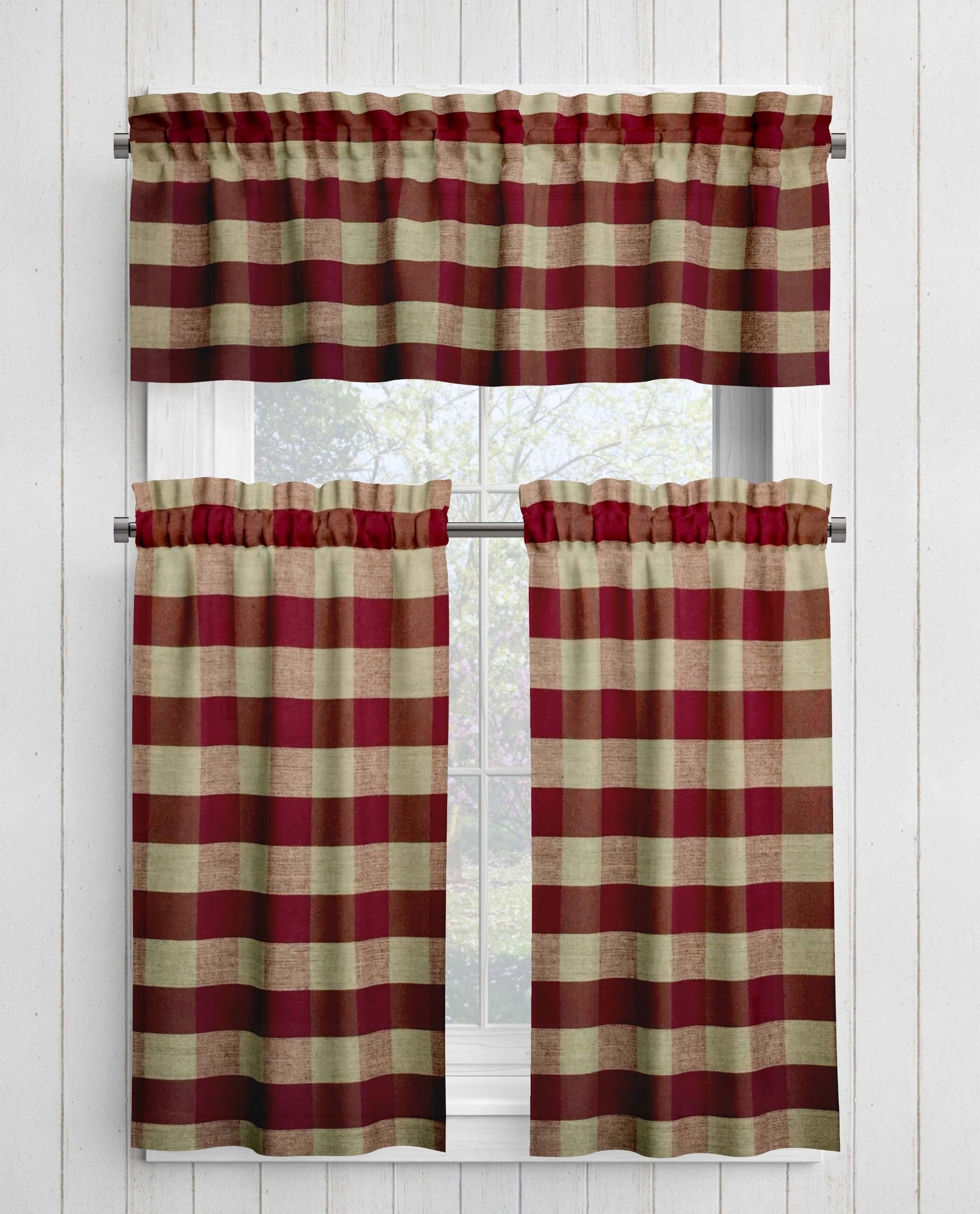 Red Buffalo Check Homespun Valances Cafe Curtains pattern 390