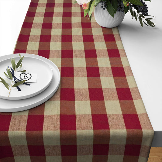 Burgundy Red and Tan Buffalo Check Homespun Table Runners