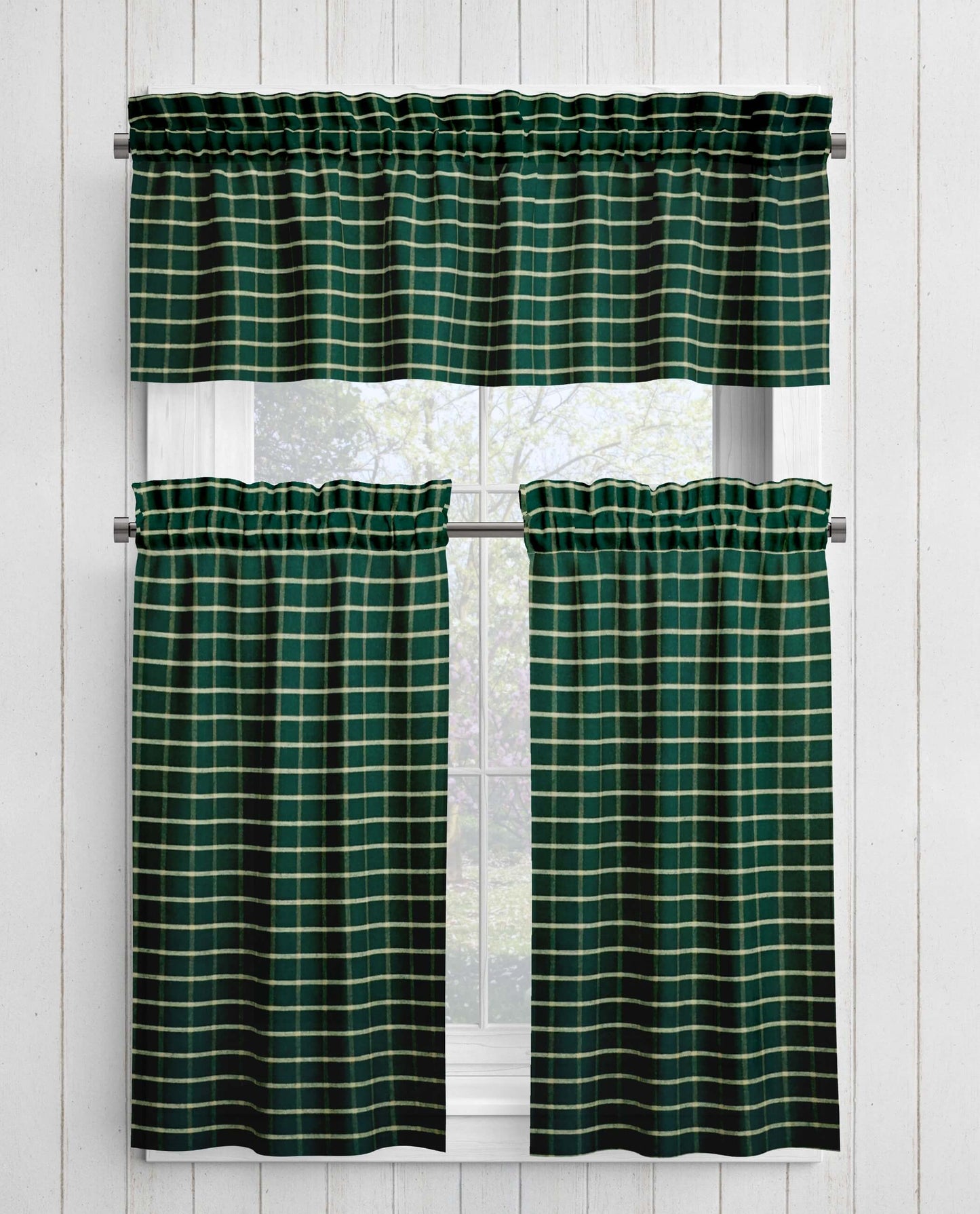 Green Windowpane Homespun Plaid Valances Cafe Curtains pattern 401