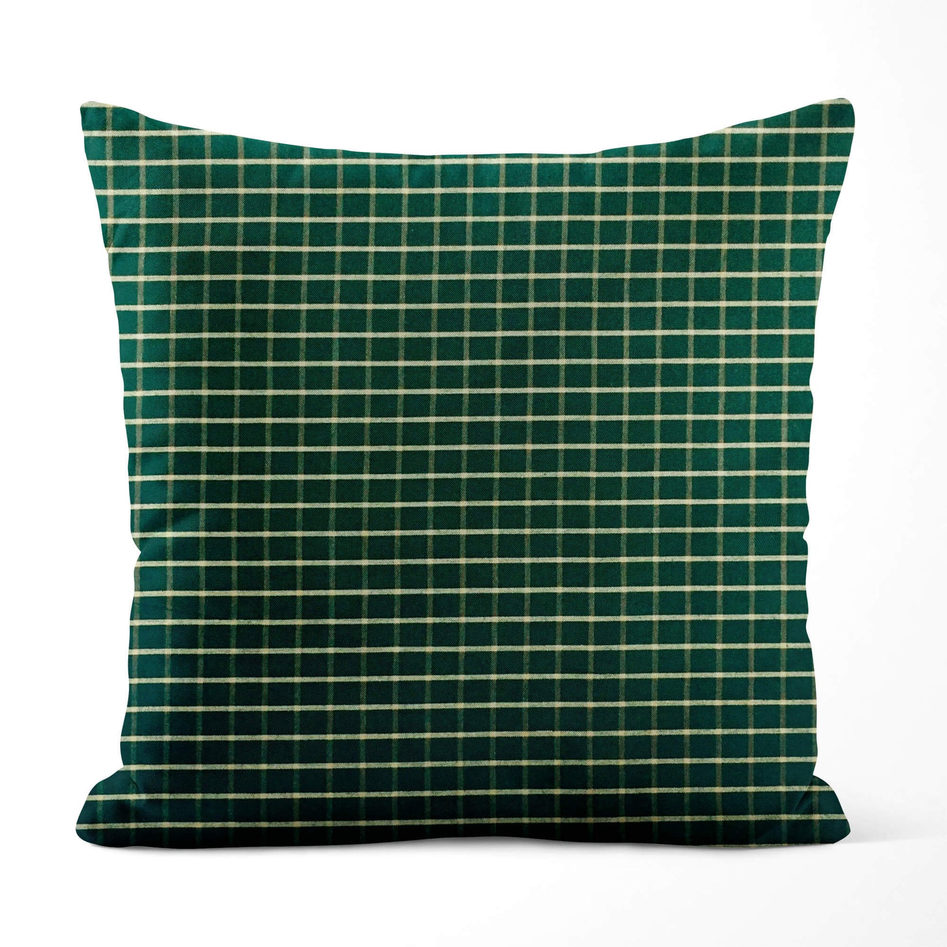 Green and Tan Windowpane Plaid Homespun Throw Pillow Covers