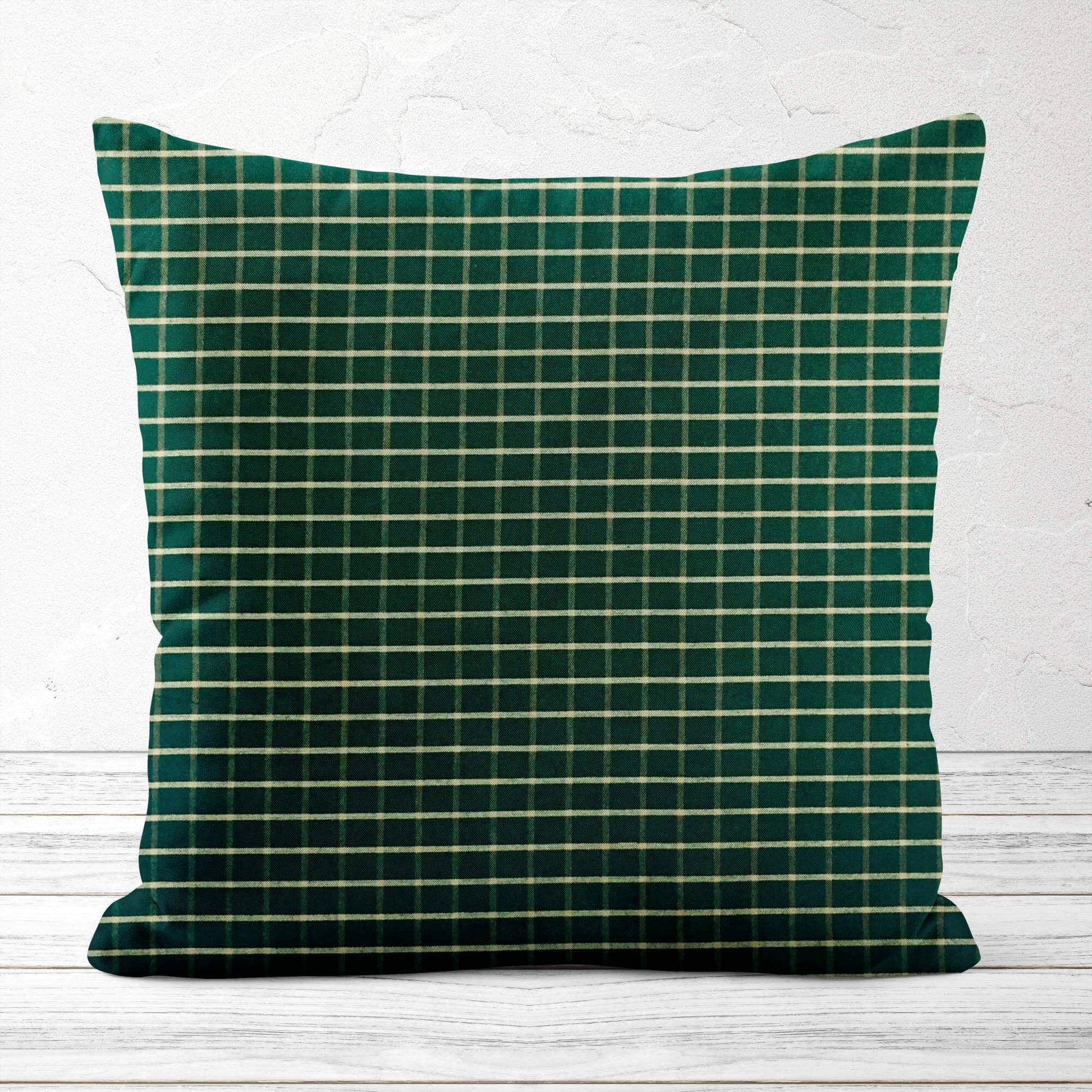 Green and Tan Windowpane Plaid Homespun Throw Pillow Covers