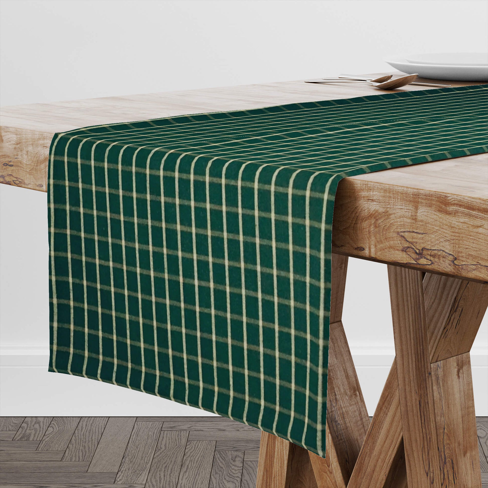 Green and Tan Windowpane Plaid Homespun Table Runners