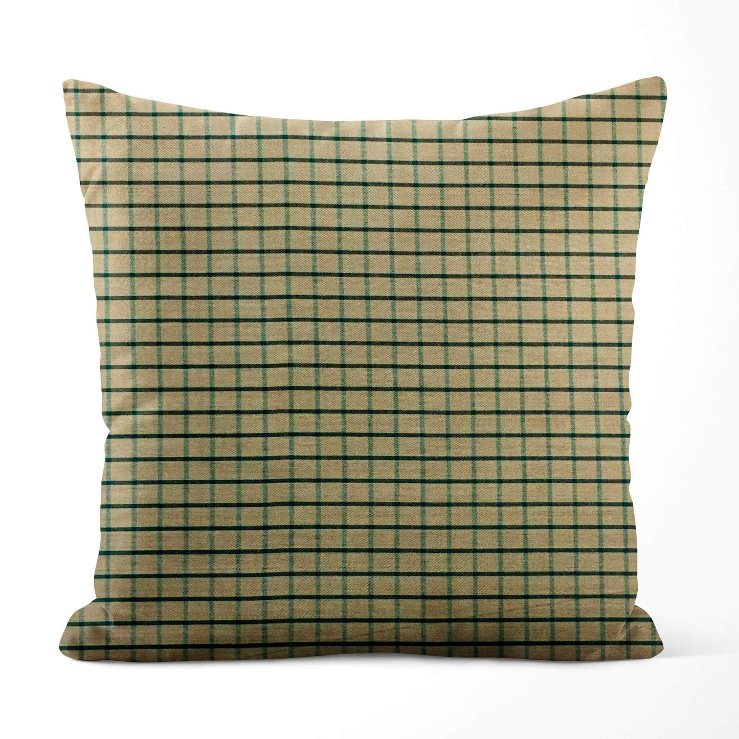 Tan and Green Windowpane Plaid Homespun Throw Pillow Covers