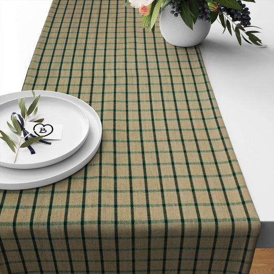 Tan and Green Windowpane Plaid Homespun Table Runners