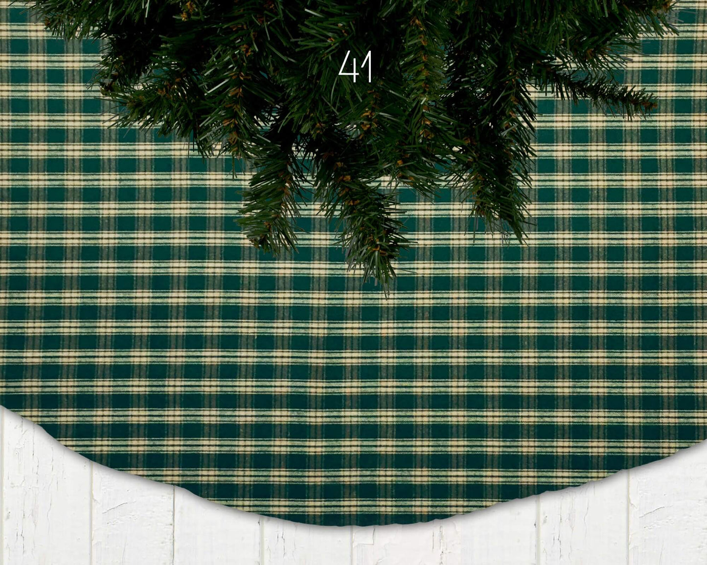 Green Homespun Plaid and Check Christmas Tree Skirts