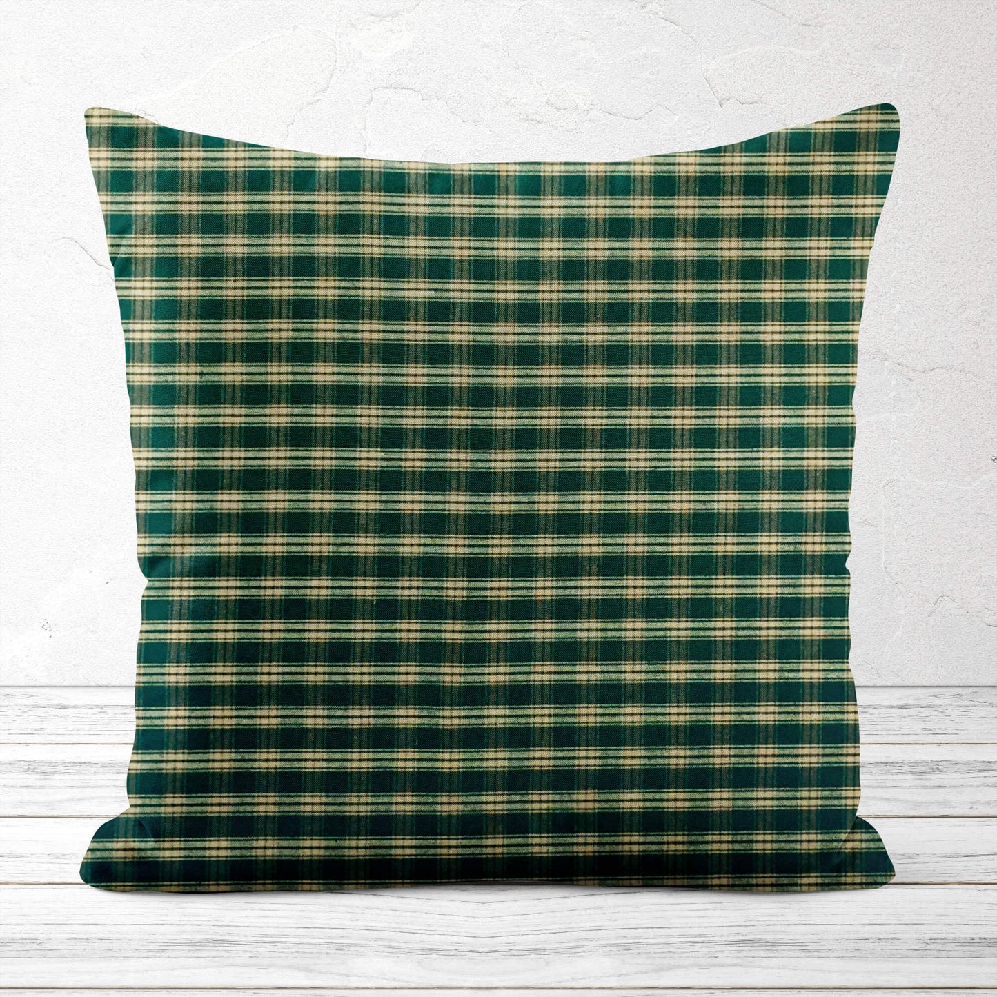 Green and Tan Catawba Plaid Homespun Throw Pillow Covers