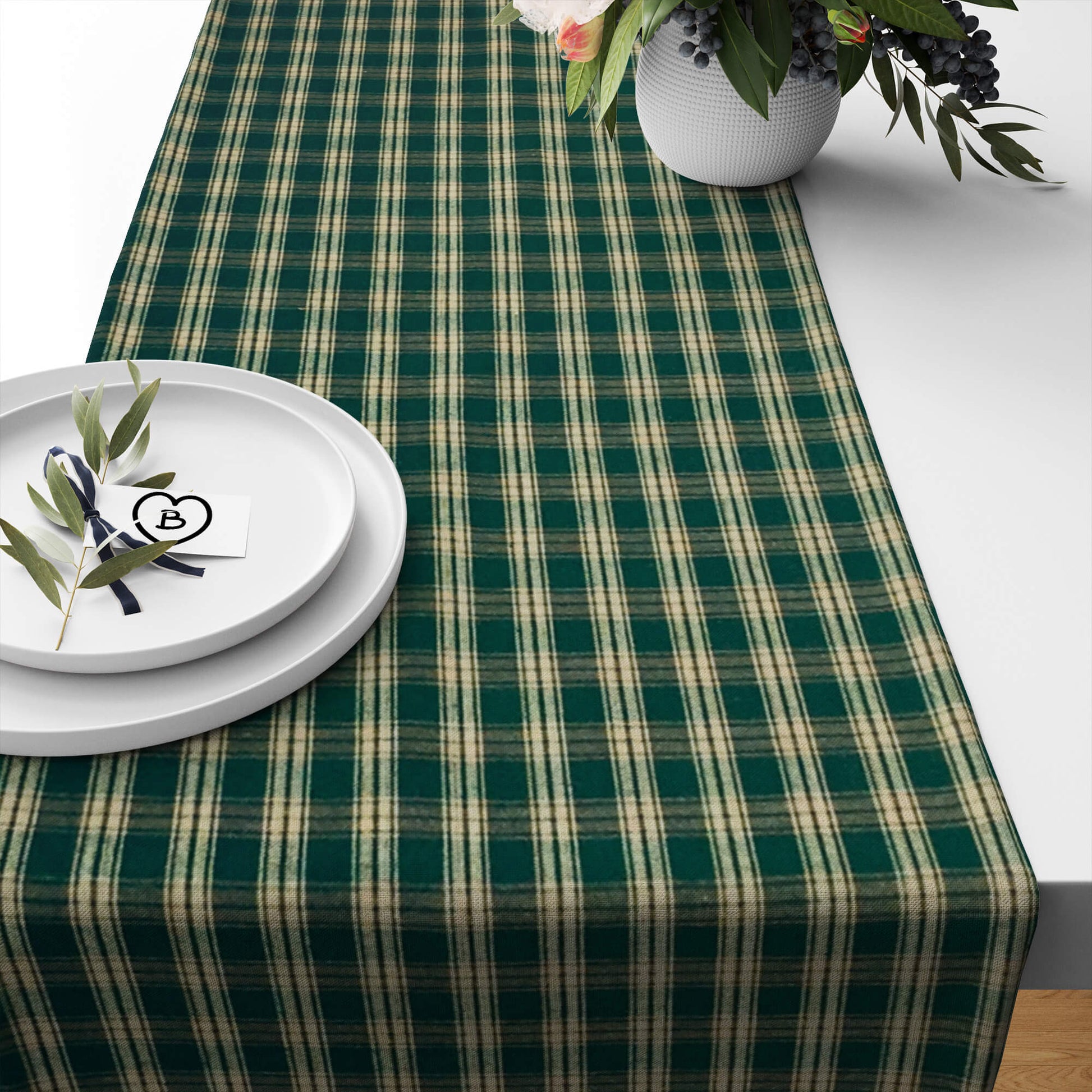 Green and Tan Catawba Plaid Homespun Table Runners