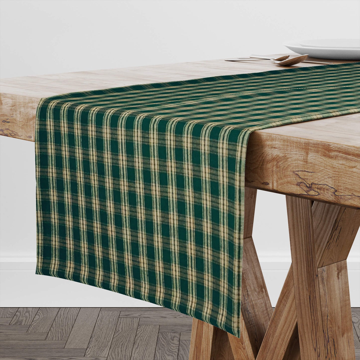 Green and Tan Catawba Plaid Homespun Table Runners