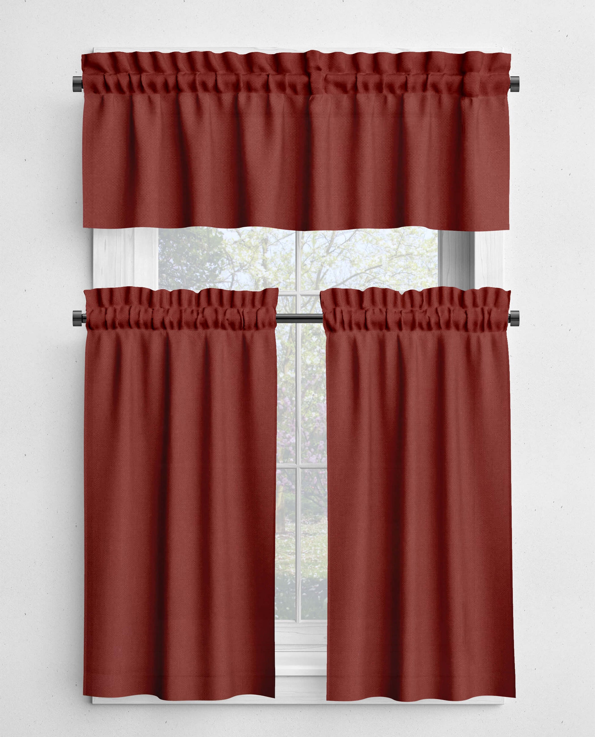 Cinnamon Brick Red Valances and Cafe Curtains Premium USA Cotton - b424