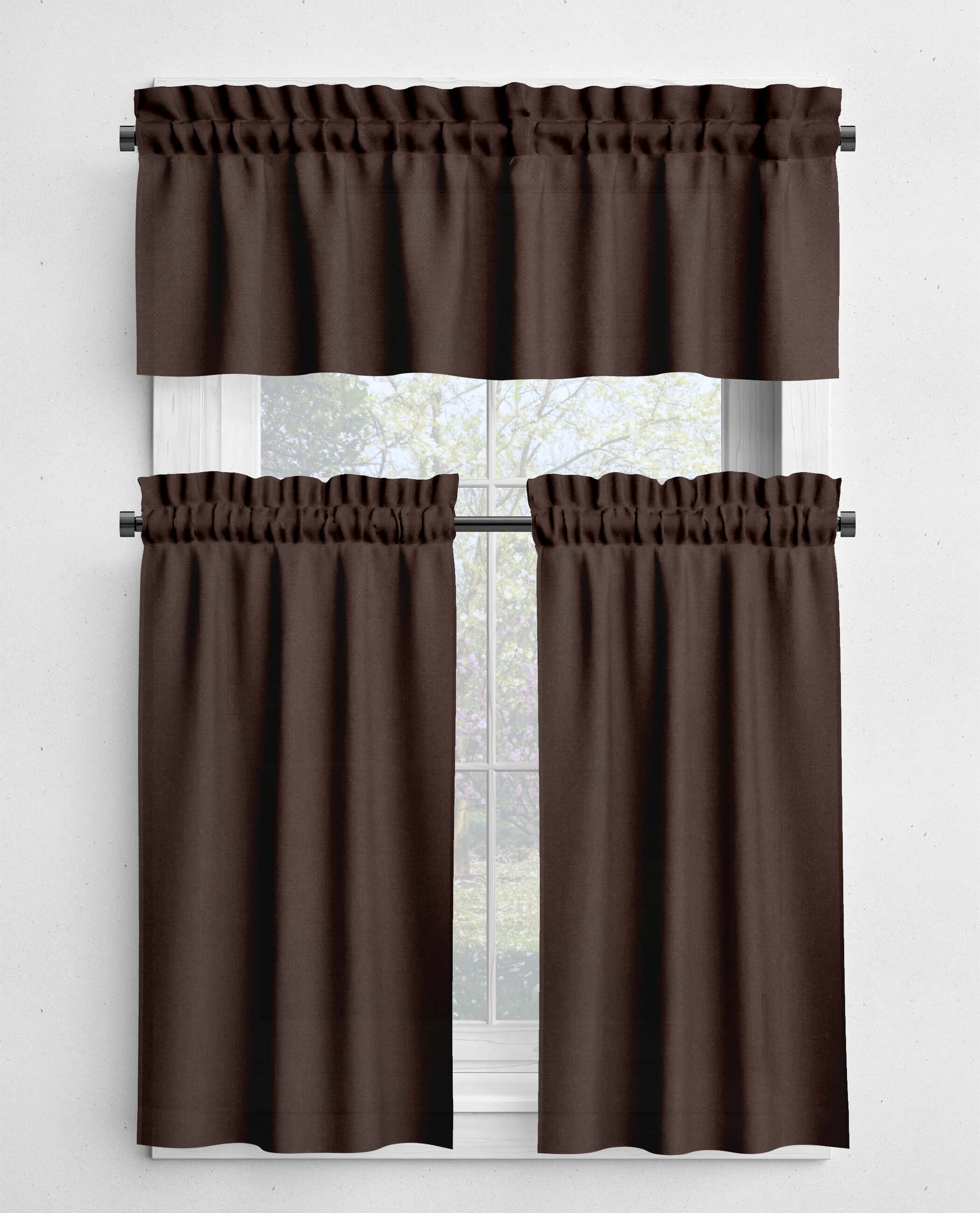 Dark Brown Valances and Cafe Curtains Premium USA Cotton - b427