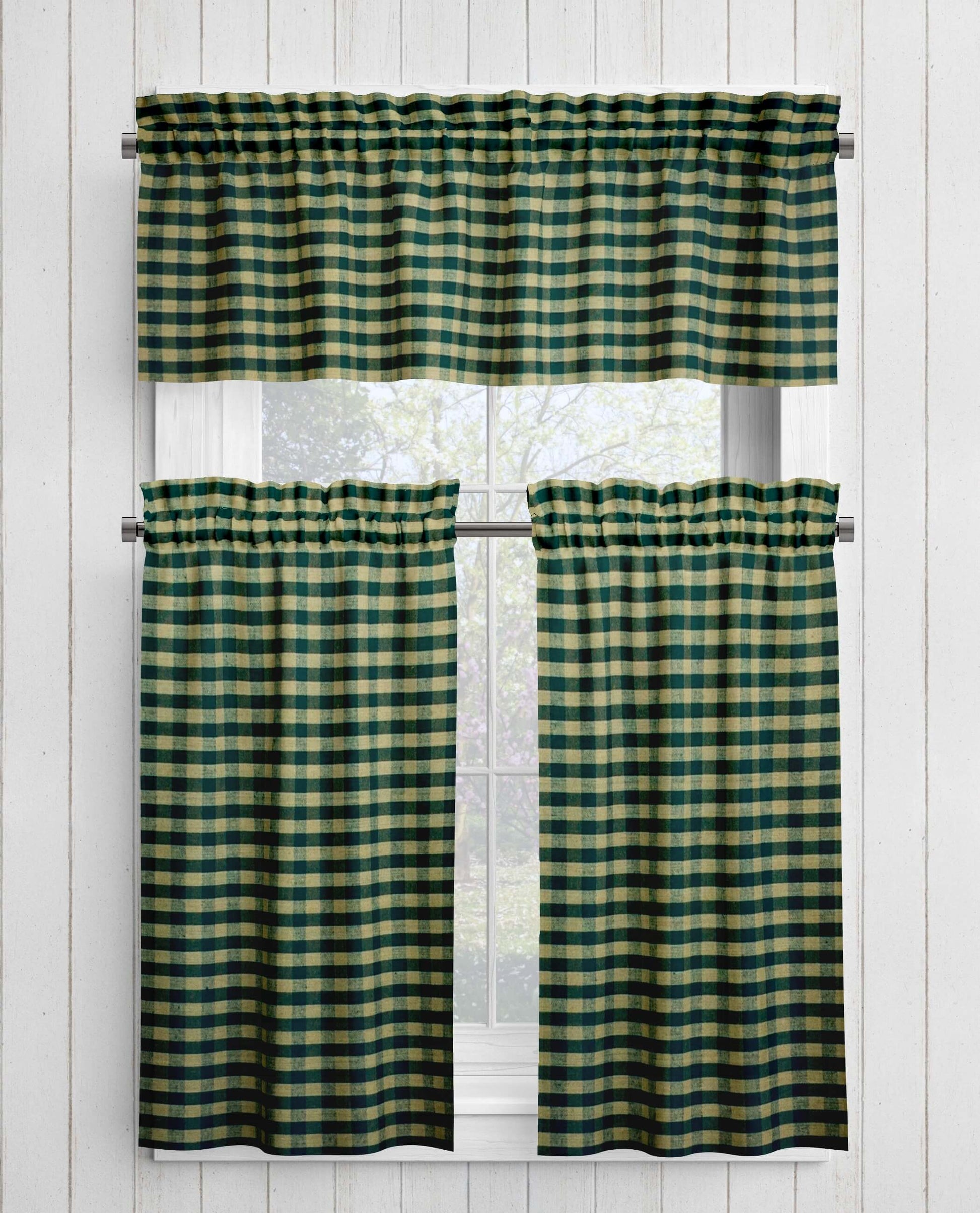 Green Check Homespun Valances Cafe Curtains pattern 42