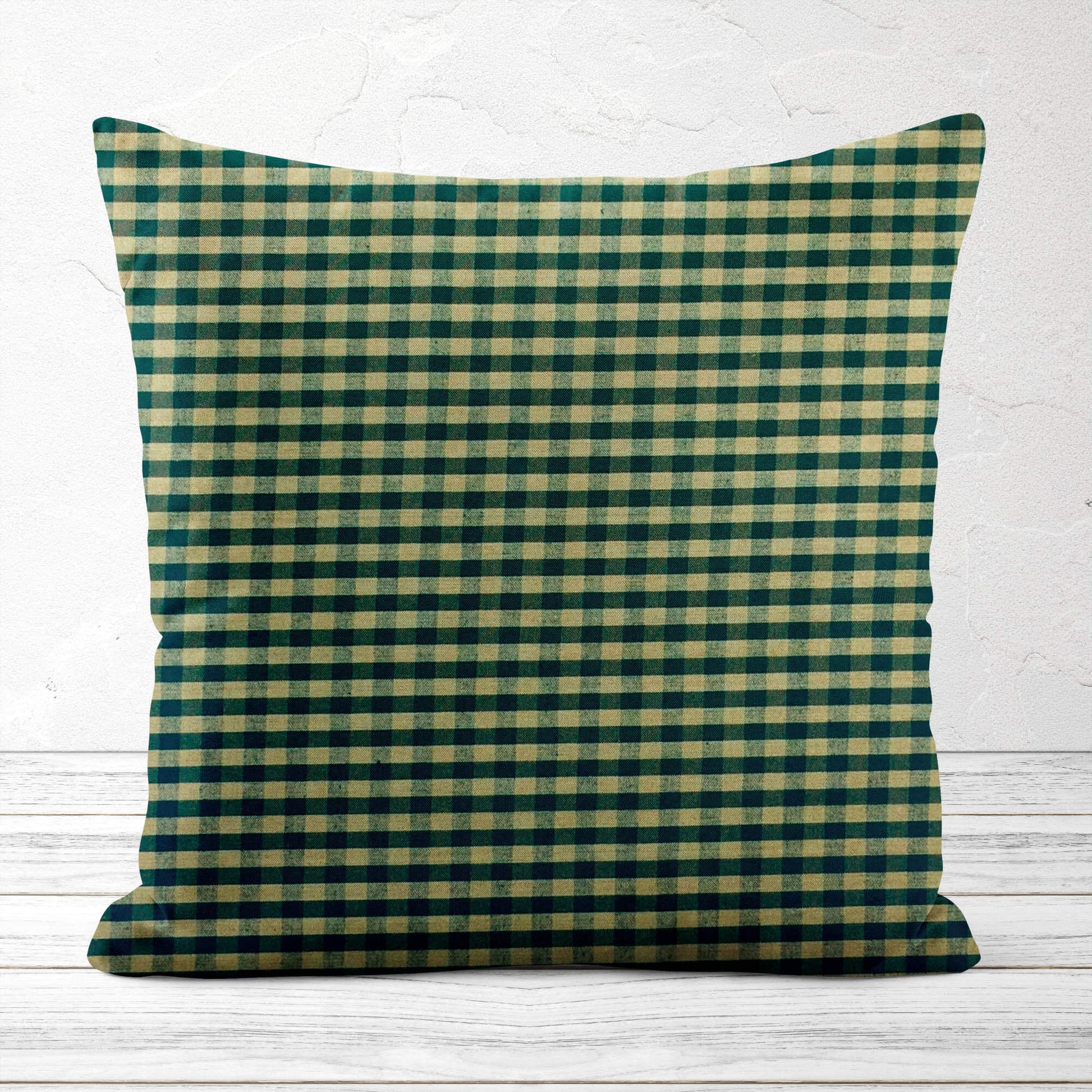 Green and Tan Check Homespun Throw Pillow Covers