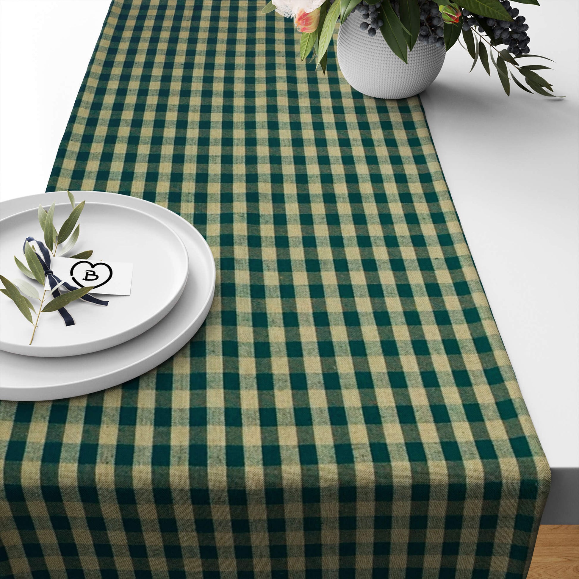 Green and Tan Check Homespun Table Runners