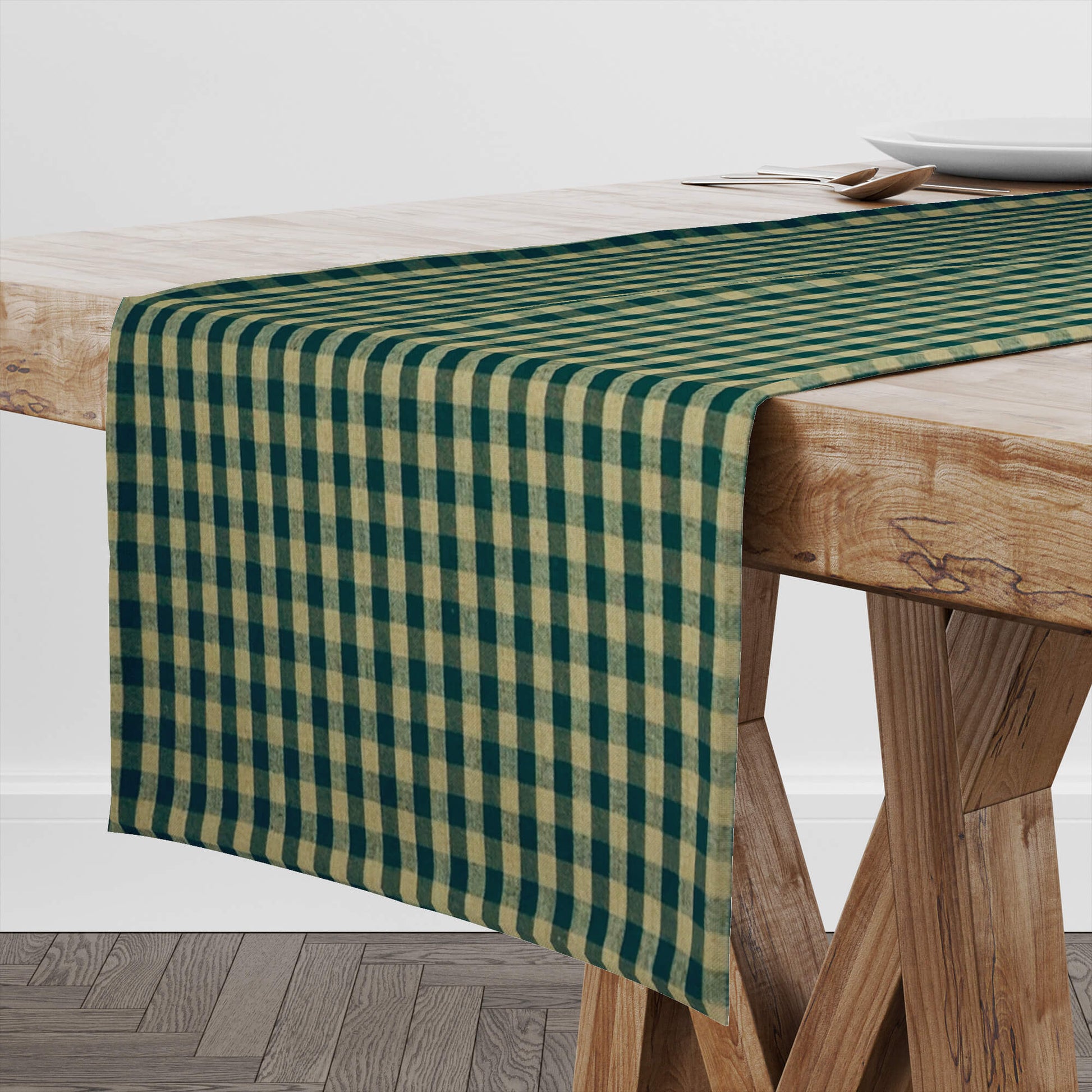 Green and Tan Check Homespun Table Runners