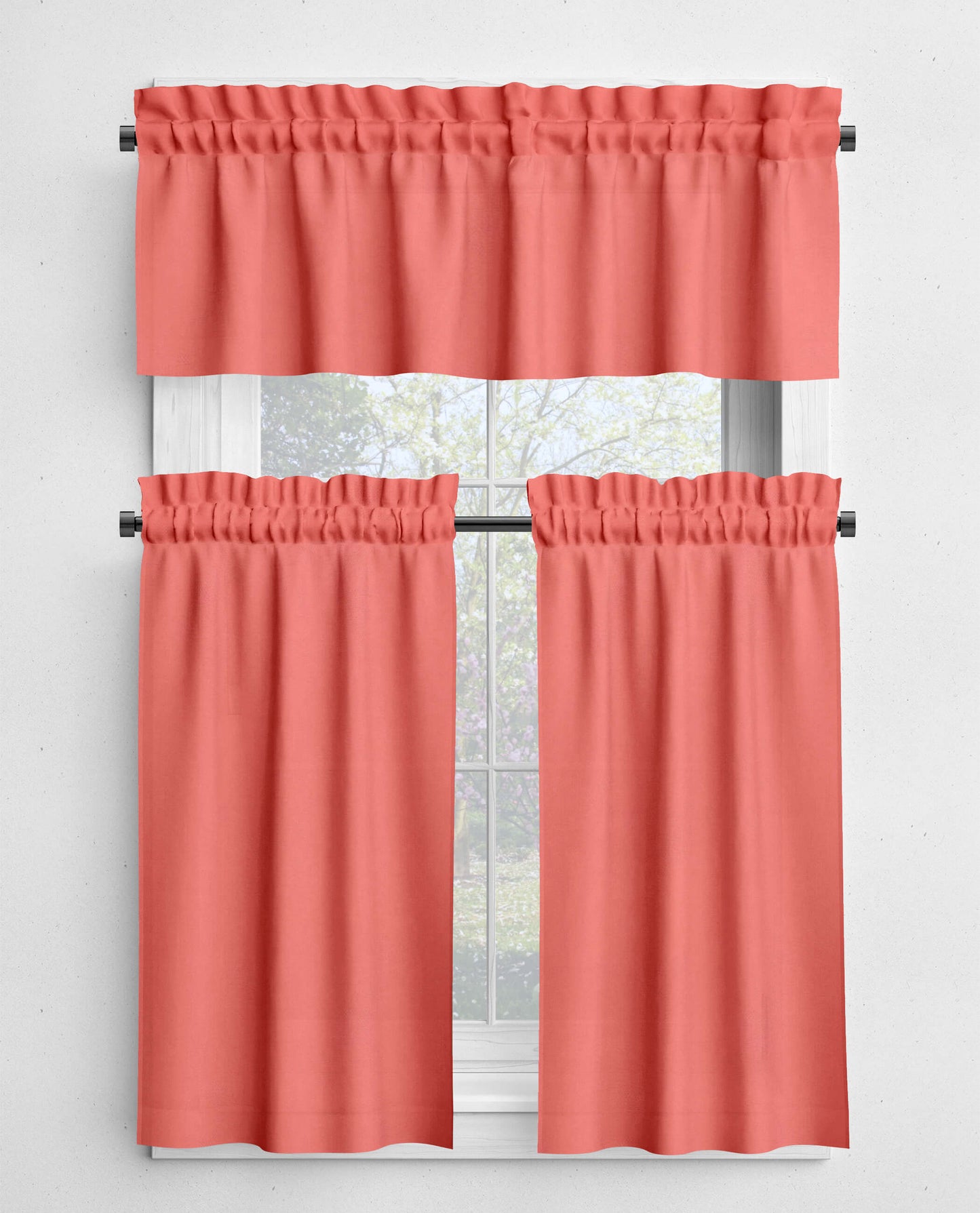 Salmon Orange-Pink Valances and Cafe Curtains Premium USA Cotton - b444