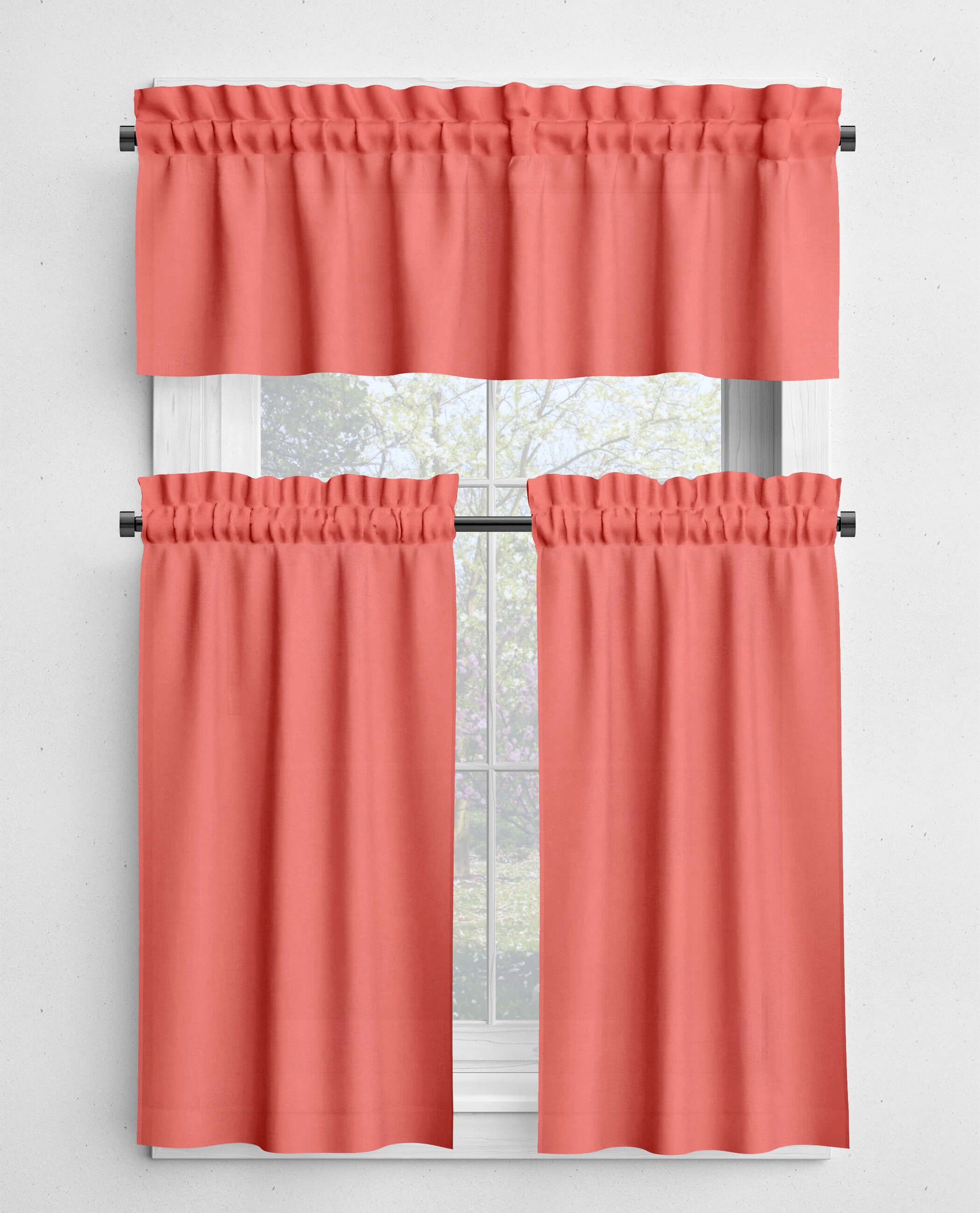 Salmon Orange-Pink Valances and Cafe Curtains Premium USA Cotton - b444