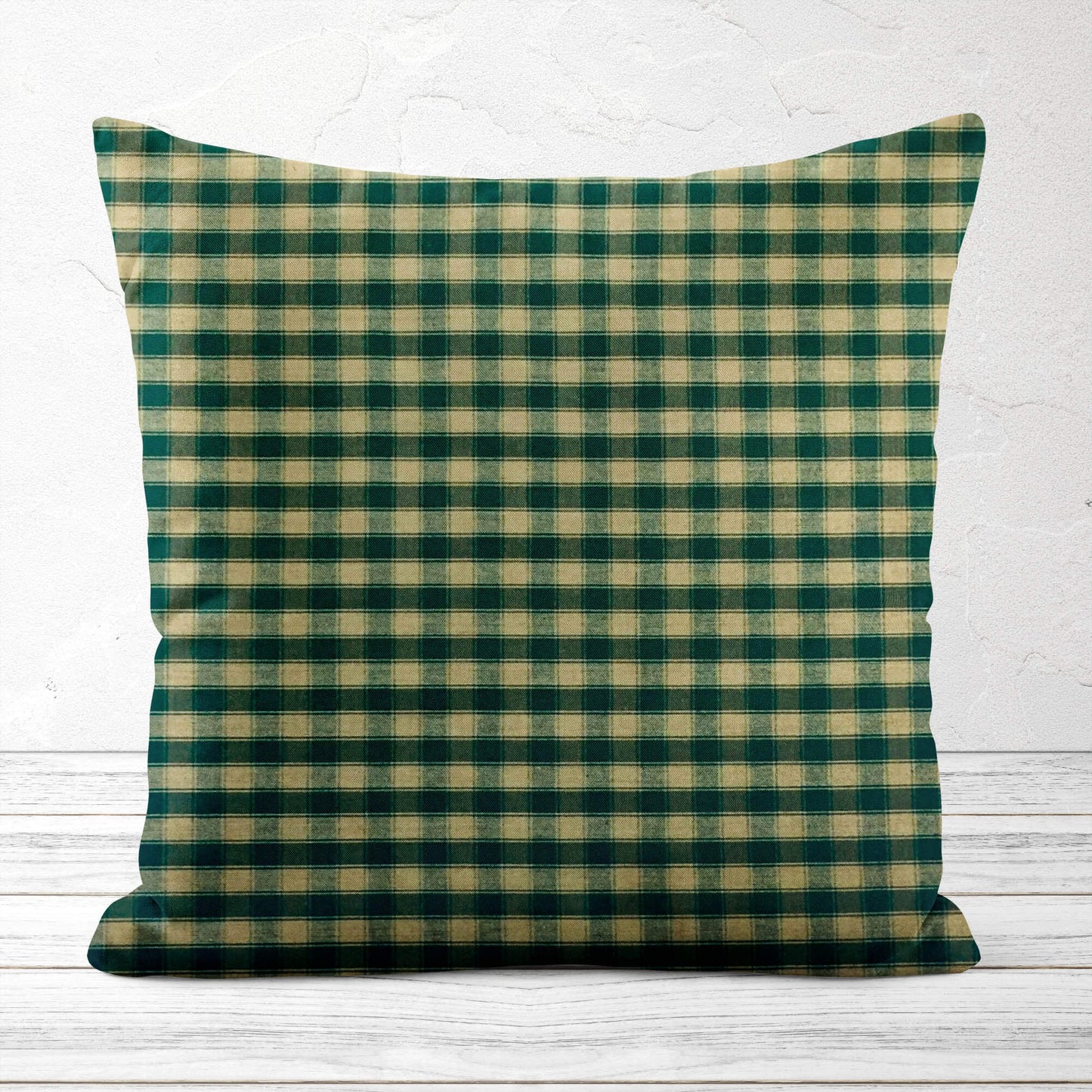 Green and Tan House Check Plaid Homespun Throw Pillow Covers