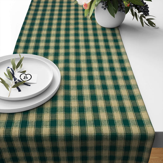 Green and Tan House Check Plaid Homespun Table Runners