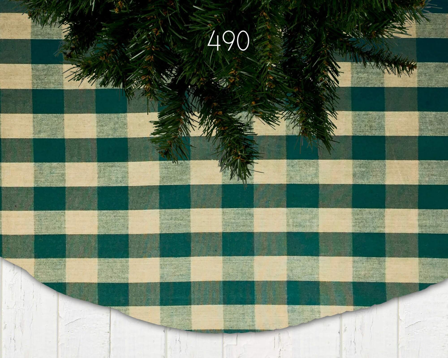 Green Homespun Plaid and Check Christmas Tree Skirts