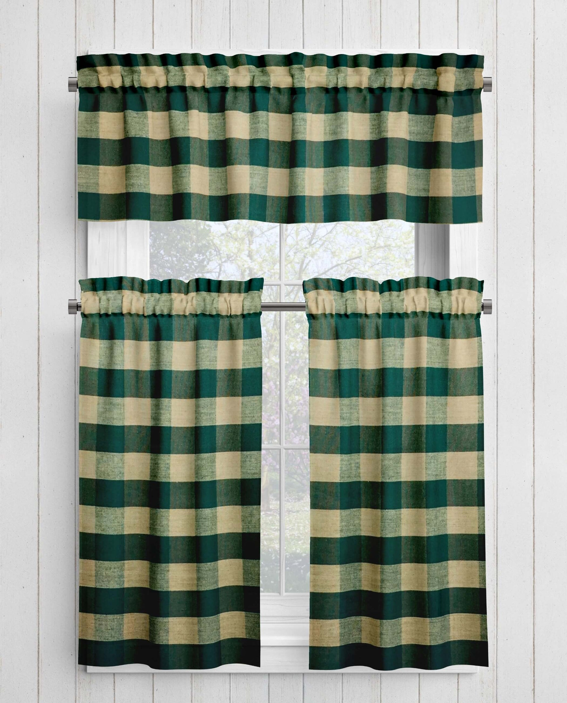 Green Buffalo Check Homespun Valances Cafe Curtains pattern 490