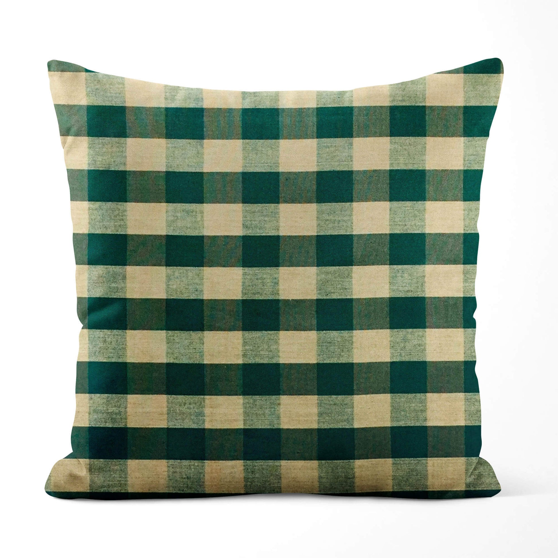 Green and Tan Buffalo Check Homespun Throw Pillow Covers