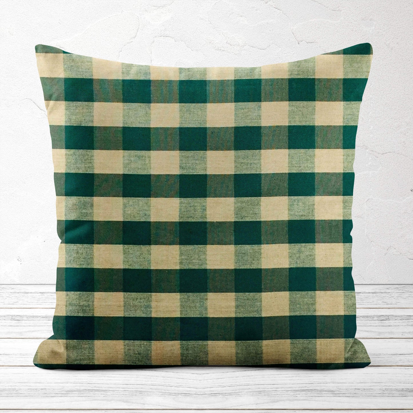 Green and Tan Buffalo Check Homespun Throw Pillow Covers