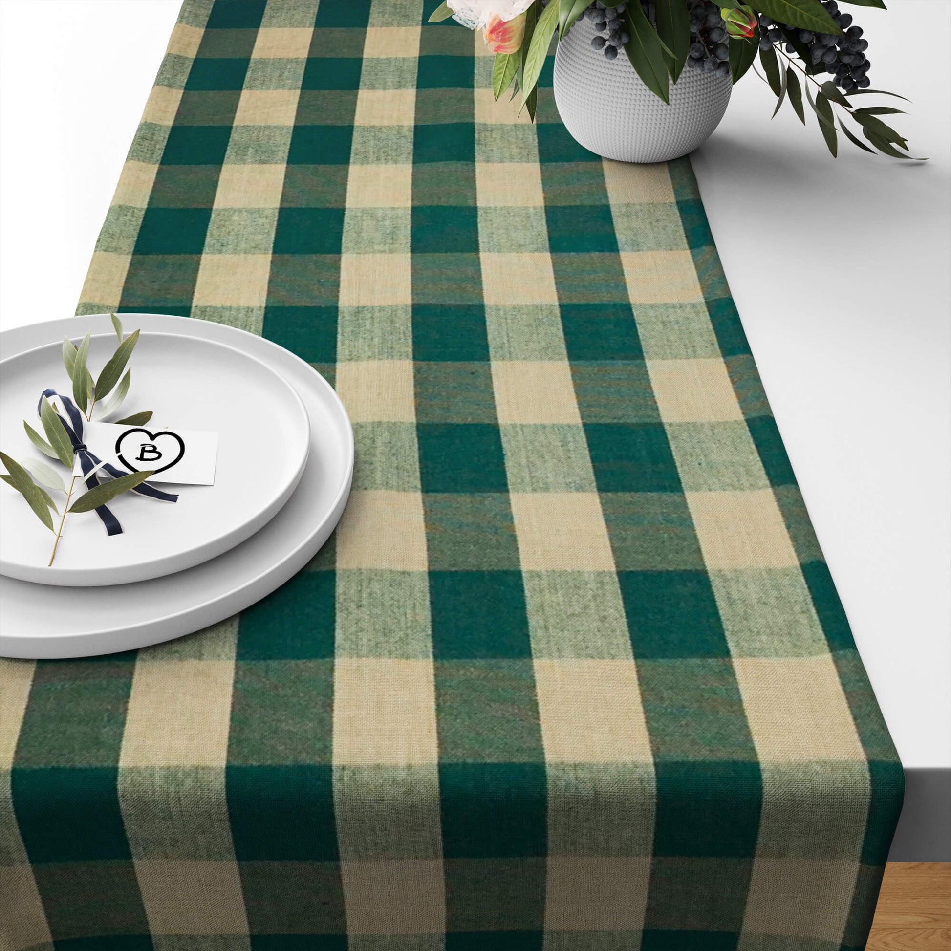 Green and Tan Buffalo Check Homespun Table Runners