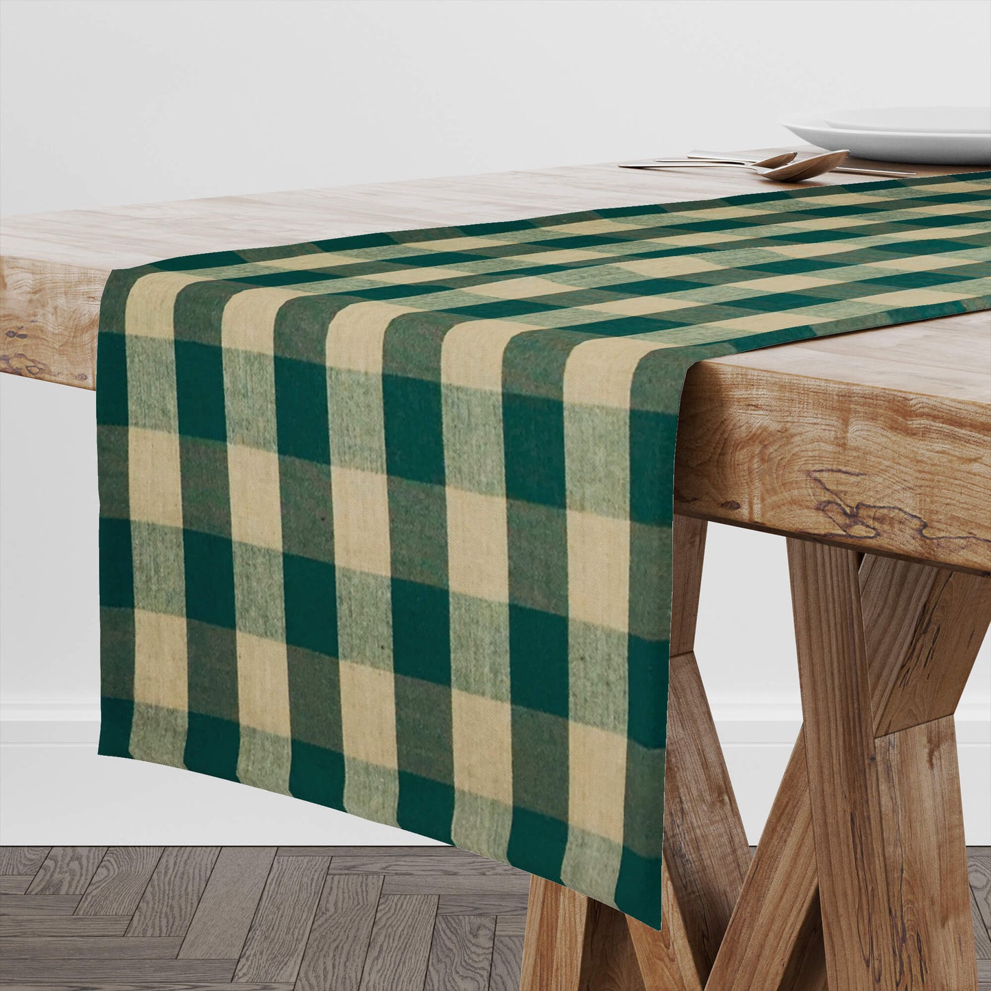 Green and Tan Buffalo Check Homespun Table Runners