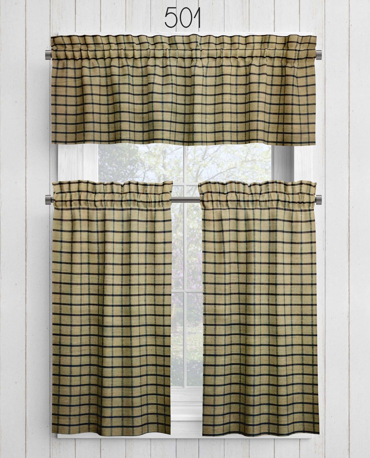 Black and Tan Windowpane Homespun Plaid Valances Cafe Curtains pattern 501