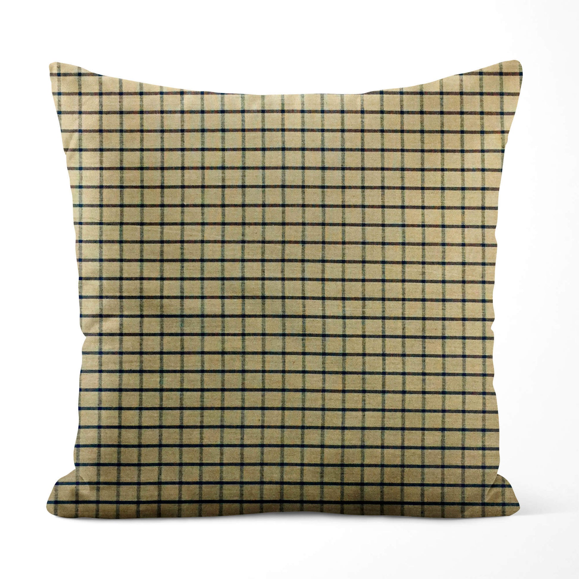 Tan and Black Windowpane Plaid Homespun Throw Pillow Covers