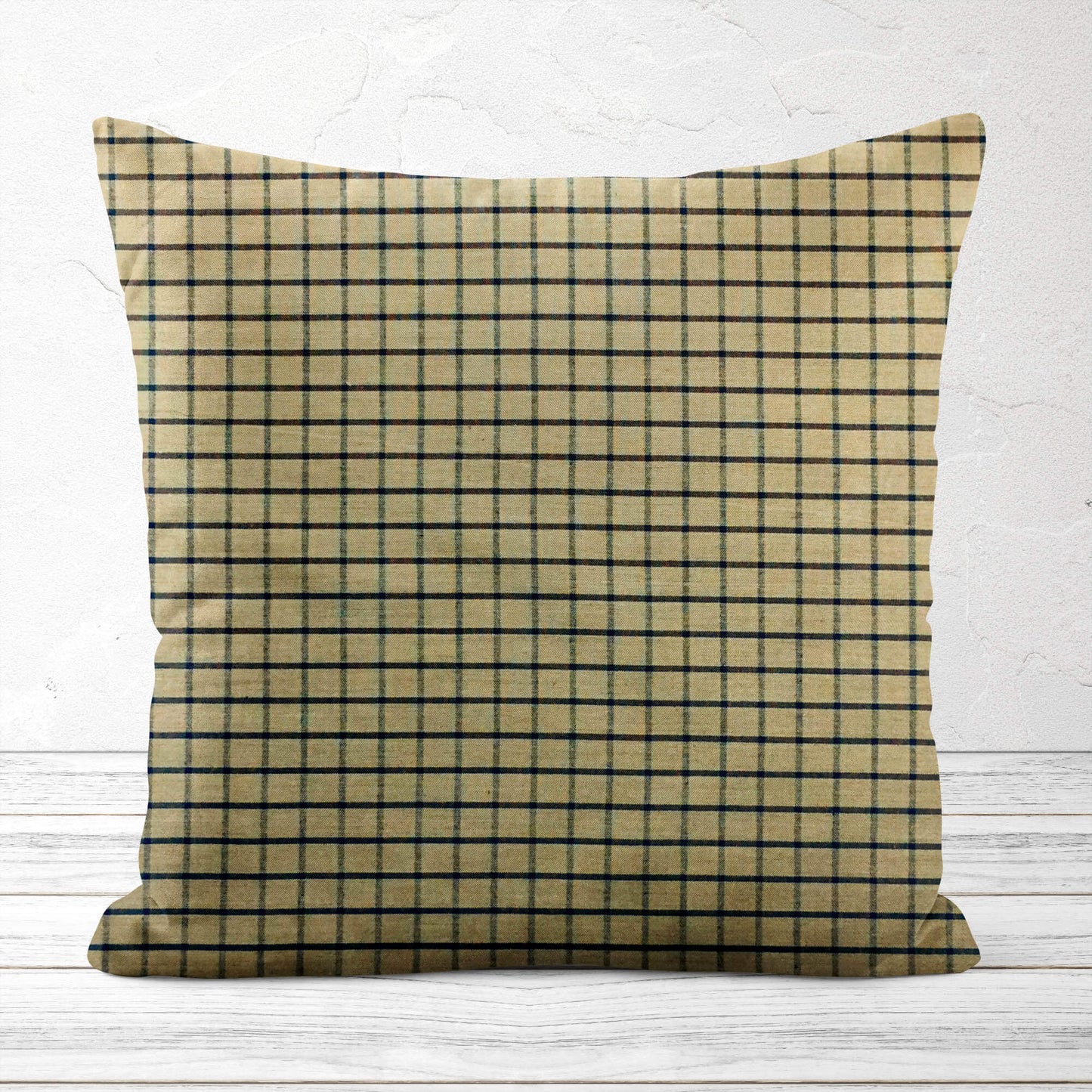 Tan and Black Windowpane Plaid Homespun Throw Pillow Covers